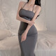 Vestido de estiramiento cruzado de Feimu's Back Hollowed 6624 sexy pijama de pijama de pajas sexy pijamas delgados franceses colgantes gris [vestido + t-touts] 6624