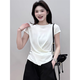 White ice silk knitted short-sleeved T-shirt for women 2025 new summer hot style irregular waist-hugging vest top White high-quality version One size 80-140Jin [Jin equals 0.5 kg] can be worn