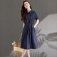 
Ehangy light luxury brand dress for women 2025 summer new high-end fashion temperament waist-hugging slimming shirt skirt denim blue L