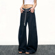 
AAISUP dark blue scimitar wide-leg jeans for women 2025 summer new loose design sense black earring straight pants dark blue S
