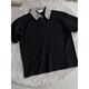 Amerikaner Retro Houndstooth Kurzärärmelte Polo-Shirt Herren Sommerfarbe Henry Kragen T-Shirt Schwere Reinigungsmittel halbärmelig weiß L.