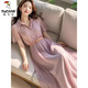
Woodpecker French shirt dress for women 2025 temperament gentle long skirt for summer new light luxury high-end waist-hugging skirt light purple belt with lining L 110-120Jin [Jin equals 0.5 kg]
