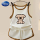 Disney boys summer clothing cartoon vest set 2025 new boys clothes fashionable baby girls shorts sleeveless two-piece set white yellow 130 cm (height 125-13555-65)