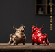Ceramic fengshui búfalo pequeños adornos para atraer riqueza sala de estar china oficina de la oficina decoración del escritorio del escritorio del zodiaco regalos de la artesanía del zodiaco, magnífica caja de regalo extra grande [azul]