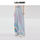 LALABOBO时尚涂鸦阔腿牛仔裤女装2025新款立体熊拖地腮红裤子LBEB-WXZC28 中蓝白 常规 24