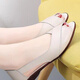 Nyckjk été nouveau en cuir authentique en cuir sandales féminines de poisson chaussures bouche sandales sandales en cuir féminines coins plats chaussures de maman gris 35