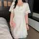 Slightly fat mm solid color temperament lace edge square collar dress for women 200 Jin [Jin equals 0.5 kg] plus size small belly-covering skirt 1391 picture color XL 120-140 Jin [Jin equals 0.5 kg]