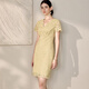 Roeyshouse French Spitze V-Ausschnitt gelbes Kleid für Frauen 2025 Sommer neu eleganter schlanker Hüftrock 12178 Gelb 2xl