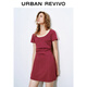 Ur [HOT] 2025 Summer NUEVA Mujer el vestido falso de dos piezas de dos piezas contrastante UYV750060 BURGUNDY M