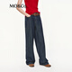 MO/Co. Jeans 2025 autumn new product instantly cool feeling antibacterial mid-waist straight black wide-leg pants MBE3JEN037 denim blue XXS /XXS