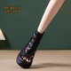 Rome leather Roman sandals for women wearing summer women's European and American style high heels fish mouth shoes heel thick-soled sandals for women black 34