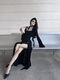 
XIARXENEU (XIARXENEU) slit suspender dress looks slim and temperament backless A-line skirt 3886 people collect pure hot girl Hepburn style waist-hugging black dress shawl jacket-KiissEN1 S [Suggestion 80-90Jin [Jin equals 0.5 kg]]