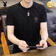 花花公子（PLAYBOY）夏季冰丝短袖t恤男士圆领潮牌高端格子烫钻半袖体恤衫男薄款T高端 698白色 M