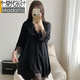 Modal sexy ice silk. Silk pajamas for women in summer thin V-neck short-sleeved shorts cardigan leopard print lace nightgown home clothes YM#12357 XL Recommended 110-130Jin [Jin equals 0.5 kg]