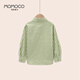 Mami Maka (MOMOCO) children's clothing boys' shirts 2025 autumn style medium and large children's pure cotton Korean vegetable striped shirt 014 green 90