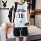 Playboy (Playboy) Traje de baloncesto de secado rápido de seda de hielo para niños, estudiantes de secundaria, camisetas, adolescentes, camisetas de chaleco deportivo de verano, LBD-TZ6173 Negro (Tops + Shorts) M 75 a 105 Jin [Jin equivale a 0.5 kg]