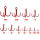 Luya three-hook red nickel three-anchor hook with barbed high-carbon steel fishhook fishing supplies red three-anchor hook 3/0# (pack of 10)