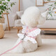 Amor's new dog leash, cute little flower skirt, breathable harness, Teddy Pomeranian pet cat, for summer outing, denim pink, Korean style, small flower harness + 1.5m rope