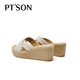 Baitiansen heel sandals for women 25 summer new style French sandals woven slippers thick sole soft yarn 37