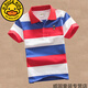 G.duck儿童男童棉质条纹短袖polo衫T恤0-15岁童装2024新款翻领小中大童 7029红白 170 4码=90cm
