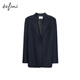Eveli Tencel and linen blended herringbone design loose silhouette suit jacket for women 2025 autumn new style dark navy S