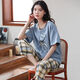 Langsha 100% pure cotton pajamas for women in spring and summer short-sleeved trousers casual loose women Korean style home clothes for autumn wear suit T-9711 (short-sleeved trousers) XL size (125-145Jin [Jin equals 0.5 kg]) All size