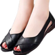 Nyckjk été nouveau en cuir authentique en cuir sandales féminines de poisson chaussures bouche sandales sandales en cuir féminines coins plats chaussures de maman gris 35