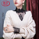 
Langsha spring stand-up collar base shirt for women lace inner mesh long sleeve temperament women's shirt loose top blouse black lace shirt 9193 L