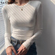 La Chapelle American style right-shoulder bottoming shirt long-sleeved T-shirt for women 2026 spring and autumn new style inner slim-fitting top white M