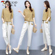 Traje de lino de algodón de algodón de algodón para mujeres 2025 Versión coreana NUEVA CASA CORTIVA Slim suelta pantalones de nueve mangas de nueve mangas jengibre [pantalones individuales] delgados 2xl