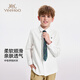YEEHOO boys' shirts, children's shirts, medium and large children's clothing, pure cotton tops, long-sleeved college style spring clothes, white 175