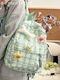 
Meipai cute plaid fresh high school student schoolbag campus art backpack travel autumn and winter travel backpack SN4873 [BDX] Green striped plaid-large plus three small stars one bone badge