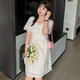 Slightly fat mm solid color temperament lace edge square collar dress for women 200 Jin [Jin equals 0.5 kg] plus size small belly-covering skirt 1391 picture color XL 120-140 Jin [Jin equals 0.5 kg]