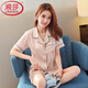 
LangSha high-end ice silk pajamas women's short-sleeved shorts brand two-piece suit summer thin cardigan real home clothing 3899 light gray L (100-118Jin[Jin equals 0.5 kg])