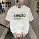 吉普（JEEP）短袖t恤男士夏季新款印花圆领宽松休闲运动吸汗透气体恤男装 723黑色【重磅纯.棉】 M 90-100斤