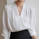 
2025 Women's White V-neck Satin Shirt Workplace Commuter Interior Suit High-end Top Professional Outfit White Shirt 675 White [V-neck] 3XL Recommended [140-150Jin [Jin equals 0.5 kg]]