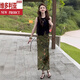 Victoria's summer outfit with a huge and beautiful look, a complete set of new Chinese style, Chinese style, slightly transparent sleeveless top printed hip-pack skirt skirt suit, black top + green skirt L (110-125Jin[Jin equals 0.5 kg])
