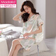 Modal new nightgown for women summer ice silk short-sleeved mid-skirt pajama thin summer women simulated summer dress quality white M9923 short/breastless pad M 160