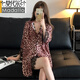 Modal sexy ice silk. Silk pajamas for women in summer thin V-neck short-sleeved shorts cardigan leopard print lace nightgown home clothes YM#12357 XL Recommended 110-130Jin [Jin equals 0.5 kg]