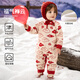 European pregnant children's autumn and winter children's clothing baby knitted jumpsuit plus velvet New Year's greetings red festive robe, blessing and auspicious clouds, thickened and warm - velvet style 100 cm