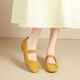 ZHR Single Shoes Frauen Sommertemperament Bow weiche flache Mary Jane Lederschuhe Frauen flacher Mund Ballet Frauenschuhe AH683 gelb 39