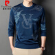 皮尔卡丹（pierre cardin）时尚潮流印花t恤男春秋新品男士圆领长袖冰丝VG图案中青年打底衫 6621黑色 L 建议120-140斤