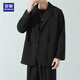 ROMON suit men's spring and autumn trendy loose lapel business single suit casual small suit jacket black XL