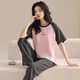 Langsha 100% pure cotton pajamas for women in spring and summer short-sleeved trousers casual loose women Korean style home clothes for autumn wear suit T-9711 (short-sleeved trousers) XL size (125-145Jin [Jin equals 0.5 kg]) All size