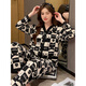 Victoria's style [counter quality] Mickey pajamas for women's summer ice silk two-piece set 2024 new large size women's spring and autumn style home 869#NY flowers L