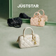 JUST STAR Waffle Boston Bag Women's 2025 New Handbag Light Luxury One-Shoulder Crossbody Bag Commuter Pillow Bag Cream White Fashion High-end Brand Birthday Gift Women