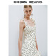 UR2025 summer new women's French polka dot slim lace-up ruffled dress UWG750165 beige print M