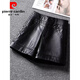 Pierre Cardin 2025 Spring and Autumn New Korean Style Leather Shorts Women's Straight Outer Wear High Waist Slim Casual Small Leather Pants Fashion Boot Pants 1826# Black (No Velvet) L