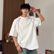 Qijungou (Qijungou) weißes schweres hartes Hemd für Jungen in Sommeroutfits Trendy Marke Kurzärmel dekonstruierte Spleißdesign Sinn für sieben Viertelhüllen 1421. Black M.