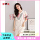 Yalu nightgown women's summer short-sleeved pajamas ice silk skirt women's summer thin imitation silk summer large-size dress Milk tea apricot M9926 [short-sleeved/breastless pad] M [90-110Jin[Jin equals 0.5 kg]]